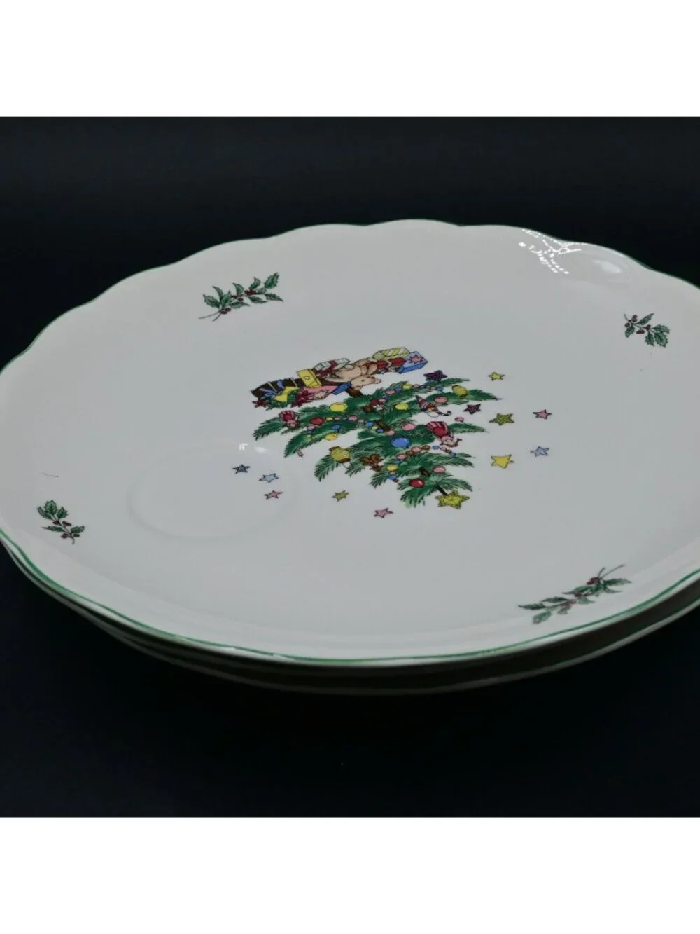 Nikko Happy Holidays Set of 3 Snack Saucer Plate & Tea Cups Christmas Tree